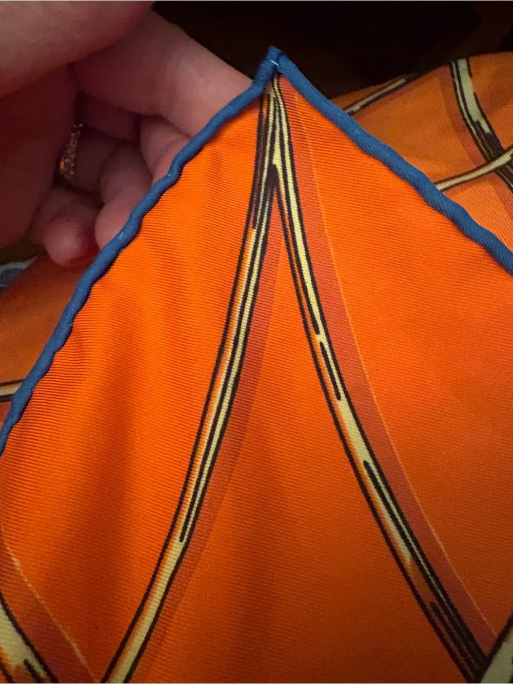 Hermès Annie Faivre Orange Blue Silk Carré Scarf